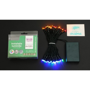 Instalatie de Craciun cu Baterii Tip Liniar, 2 jocuri de lumini, Fir Verde 5 m 50 LED -uri, Multicolor - Img 6