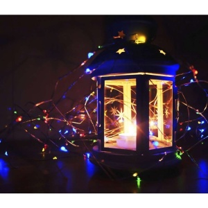 Instalatie de Craciun, Liniara, 3 m, Baterii, 30 LED-uri, 2 Jocuri de Lumini, Fir Cupru, Multicolor - Img 3