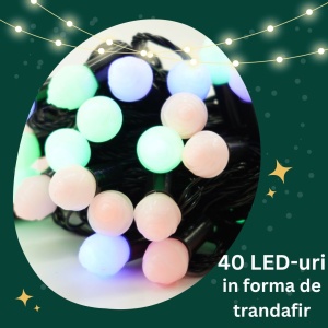 Instalatie de Craciun Liniara RGRB Yoto, 10 m, din care 1 m Prelungitor 220V, 40 LED, Bilute Mate, Interconectabila, Utilizare Interior/Exterior, Fir Negru, multicolor - Img 4