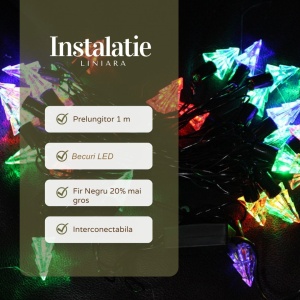 Instalatie de Craciun Liniara RGRB Yoto, 10 m, din care 1 m Prelungitor 220V, 40 LED, Model Brazi, Utilizare Interior/Exterior, Interconectabila, Fir Negru, multicolor - Img 7