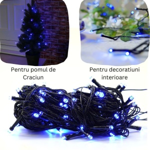 Instalatie de Craciun liniara Yoto, 10 m, din care 1 m cablu priza 220V, 100 LED, 8 jocuri de lumini, controler, fir negru, albastru - Img 3