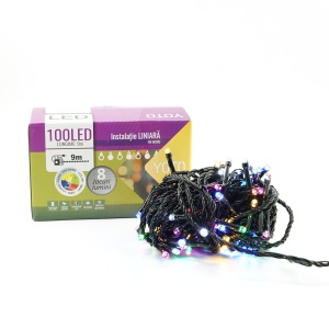 Instalatie de Craciun liniara Yoto, 10 m, din care 1 m cablu priza 220V, 100 LED, 8 jocuri de lumini, pentru interior, controler, fir negru, multicolor - Img 4