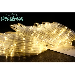 Instalatie luminoasa de Craciun tip furtun luminos, 300 LED-uri, 32 metri lungime, 8 programe, 2 metri prelungitor, sarma din cupru, incarcare solara, alb cald, Flippy - Img 3