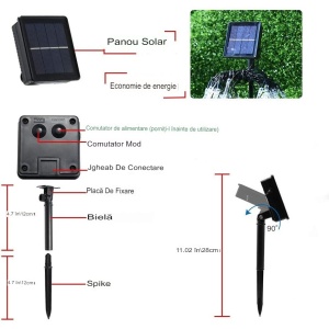 Instalatie Solara 6 m, 28 Led-uri cu Ornament tip picatura de apa, Liniara, Fir negru, Alb Rece - Img 4