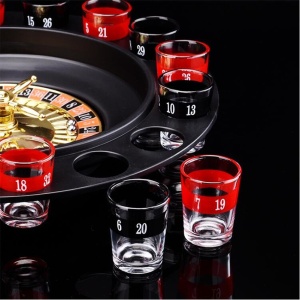 Joc de Baut Ruleta Flippy, cu 16 Pahare de Shot din Sticla , 30 x 30 x 5.5 cm, model 2, Rosu/Negru - Img 6