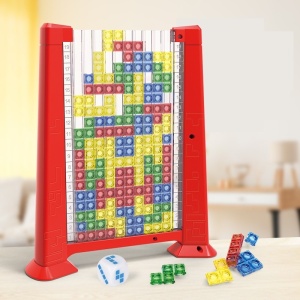 Joc de inteligenta Tetris puzzle tangram Flippy, 70 de piese multicolore, 3D, montessori, interactiv, din plastic, zar inclus, sac depozitare piese, varsta peste 6 ani, 23 x 19.8 x 5 cm, cadru rosu - Img 5