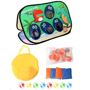 Joc pentru Copii, Flippy, Aruncarea Sacilor cu Nisip, Sageti, 8 Mingi, 4 Saci, Geanta Portabila, Interactiv, Model Dinozauri, 77.5x44.5x42 cm, Multicolor - Img 5
