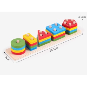 Jucarie Educativa Flippy, Tip Montessori, din Lemn, + 36 Luni, Forme Geometrice, 20 Piese, 6 x 26.5 cm, Multicolor - Img 2