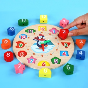 Jucarie Educativa Flippy, Tip Montessori, Model Ceas Pinguin, din Lemn, + 36 Luni, 12 Piese, 17.2 cm, Multicolor - Img 9