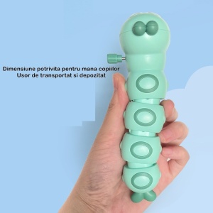 Jucarie mecanica pentru copii Flippy, omida haioasa, cu cheita, distractiva, se taraste, se misca, 15 x 4 cm, verde - Img 5