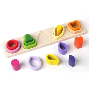 Jucarie Montessori din Lemn, Flippy, Tip Puzzle, cu 5 Forme Asimetrice, 15 Piese, Model Fructe, Educativa, Interactiva, Creativa, Materiale Non Toxice, +2 Ani, 29x6.5 cm, Multicolor - Img 6