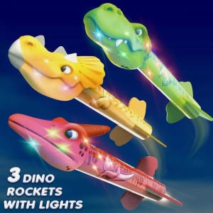 Jucarie pentru Copii, Flippy, Lansator de Rachete cu Piciorul, un Singur Lansator, 3 Rachete Donozauri cu Lumini, 30 cm Inaltime, Model Vulcan, Multicolor - Img 7