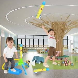 Jucarie pentru Copii, Flippy, Lansator de Rachete cu Piciorul, un Singur Lansator, 3 Rachete cu Lumini, 40.5 cm Inaltime, Multicolor - Img 4