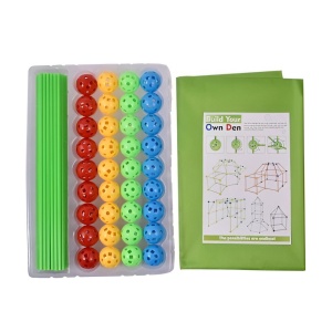 Kit de Constructie Fort 3D pentru Copii, Flippy, 560 g, 36 Sfere, 51 Tije, Panza Verde Impermeabil, 3 ani, Educativ, Multicolor - Img 4