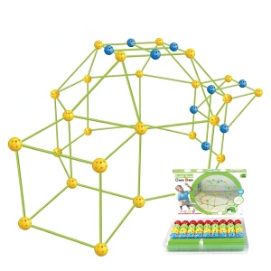 Kit de Constructie Fort 3D pentru Copii, Flippy, 560 g, 36 Sfere, 51 Tije, Panza Verde Impermeabil, 3 ani, Educativ, Multicolor - Img 1