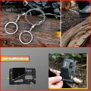 Kit supravietuire multifunctional 16 in 1 Flippy, Instrumente profesionale, Agatatoare ghiozdan, pentru Camping, Drumetii, Aventuri in aer liber, borseta inclusa, negru - Img 3