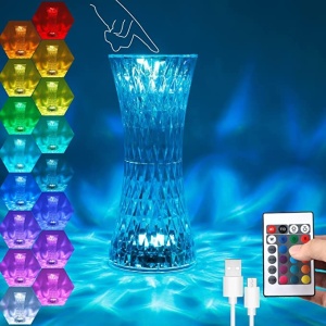 Lampa de birou pe LED RGB 16, Flippy, dimmer tactil, 3 nivele de intensitate, incarcare USB, 3W, Cristal Acrilic, 8x19 cm, cu telecomanda, forma vaza, model 2, transparent - Img 5