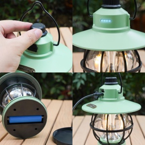 Lampă de camping retro portabilă, Felinar Vintage LED ABS, Acumulator inclus 1200 mAh, reincarcabila, 3 moduri de iluminare, intensitate reglabila,Lampa portabila pentru cort în aer liber, Mint - Img 3
