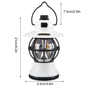Lampă de camping retro portabilă, Felinar Vintage LED ABS, Acumulator inclus 1200 mAh, reincarcabila, 20 cm inaltime, 3 moduri de iluminare, intensitate reglabila,Lampa portabila pentru cort în aer liber, Alb - Img 6