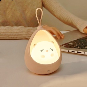 Lampa de Veghe, Flippy, Portabila, cu 2 Moduri de Functionare, Silicon Non-Toxic, Reincarcabila USB, Senzor Miscare, Model Pisica, Alb - Img 2