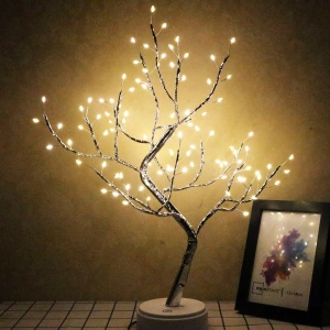 Lampa de veghe LED cu baterii si USB, Flippy, Model Copac din cupru, Alb cald - Img 4