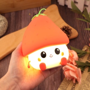 Lampa de Veghe pentru Copii, Flippy, din Silicon, Senzor Tactil, Model Capsunica, Lumina Calda, Protectie pentru Ochi, Incarcare USB, Capacitate Baterie Incorporata 1200mAh, 10.8x9x12.8 cm, Rosu - Img 5