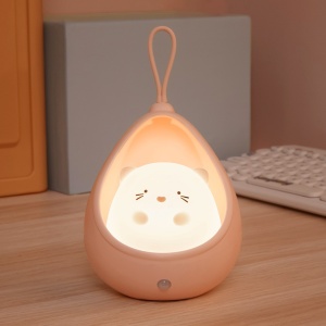 Lampa de veghe portabila cu 2 moduri de functionare Flippy, silicon non-toxic, reincarcabila USB, senzor miscare, roz, pisicuta - Img 2
