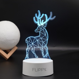 Lampa LED decorativa, Flippy, 3D, Cerb, cu telecomanda, doua moduri de alimentare USB si baterii, 20 cm inaltime, din material acril si lumina multicolora, alb - Img 4