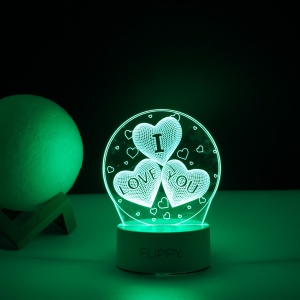 Lampa LED decorativa, Flippy, 3D, cu text "I love you", doua moduri de alimentare USB si baterii, 20 cm inaltime, din material acril si lumina multicolora, alb - Img 5
