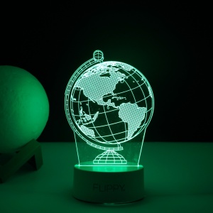 Lampa LED decorativa, Flippy, 3D, Globul Pamantesc, doua moduri de alimentare USB si baterii, 20 cm inaltime, din material acril si lumina multicolora, alb - Img 3