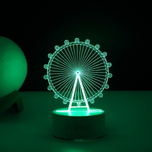 Lampa LED decorativa, Flippy, 3D, Roata Panoramica, cu telecomanda, doua moduri de alimentare USB si baterii, 20 cm inaltime, din material acril si lumina multicolora, alb - Img 5