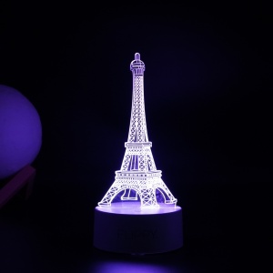 Lampa LED decorativa, Flippy, 3D, Turnul Eiffel, din material acril si lumina multicolora, alb - Img 4