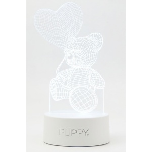Lampa LED decorativa, Flippy, 3D, Ursulet cu balon inima, cu telecomanda, doua moduri de alimentare USB si baterii, 20 cm inaltime, din material acril si lumina multicolora, alb - Img 6
