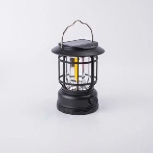Lampa portabila camping, Felinar Vintage, ABS, Iluminare 30 COB LED, Intensitate reglabila, Acumulator inclus, Incarcare Solara si USB, 5W, Flippy, Negru - Img 2
