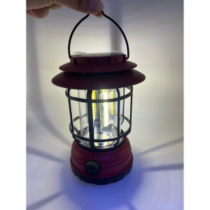 Lampa portabila camping, Felinar Vintage, ABS, Iluminare 30 COB LED, Intensitate reglabila, Acumulator inclus, Incarcare Solara si USB, 5W, Flippy, Rosu - Img 3