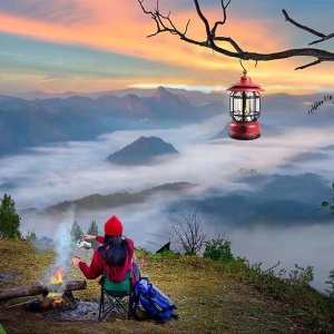 Lampa portabila camping, Felinar Vintage cu carlig, ABS, Iluminare 21 COB LED, Intensitate reglabila, 5W, Flippy, Rosu - Img 5