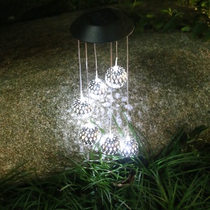 Lampa solara de tip decoratiune pentru gradina, Flippy, model clopotel de vant, alb cald - Img 3