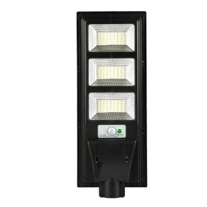 Lampa solara stradala Flippy, cu telecomanda, senzor de miscare si lumina, suport prindere, 144 LED-uri, IP65, ABS, 8AH, 150W, temperatura culoare 6500K, 49.5x18.8x5 cm, F6006-150w, autonomie 10-12 ore, negru - Img 1