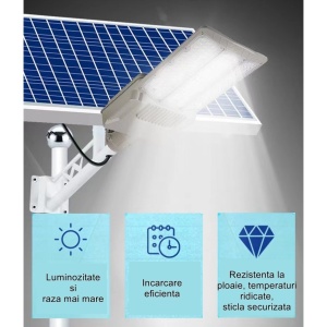 Lampa solara stradala Flippy, pentru curte sau strada, cu doua grile, finisaj mat, rezistent la apa, montare prin fixare, senzor lumina, baterie de litiu, IP65, lumina rece, putere 300W, autonomie 10 ore, 51.5 x 21 cm, gri - Img 8