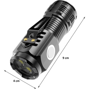 Lanterna cu 3 Nuclee Led, Flippy, Incarcare USB, Autonomie 4-20h, Raza Maxima 100-200 m, 5W, 4 x 4 x 9 cm, Suport de Agatat, Fund Magnetic, Negru Galvanizat - Img 6