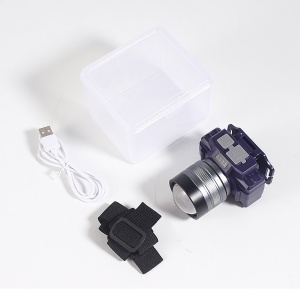 Lanterna LED de Montat pe Cap, Flippy, cu Raza Lunga de Zoom, Far Telescopic, Reglabil, Rezistent la Apa, pentru Pescuit in Aer Liber, Camping, Lumina Puternica, Lanterna, 7.5x5x7 cm, Albastru - Img 11