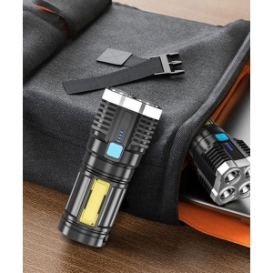 Lanterna LED Tactica 2 in 1, Flippy, 4 Moduri de Iluminare, Tip Proiector COB, Rezistenta la Apa, Reincarcabila, USB, Lanterna de Drumetii, 13.6 x 5 cm, Negru - Img 2