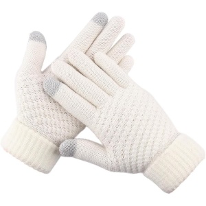 Manusi de Dama, Flippy, Functie Touchscreen (ecran tactil), Material Acril Tricotat, Manseta Elastica, Interior Catifelat, Marime Universala, Alb - Img 5