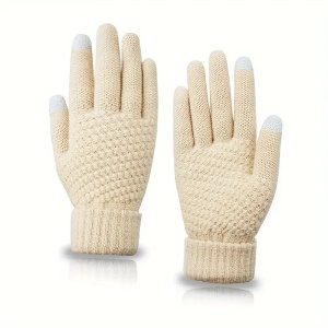 Manusi de Dama, Flippy, Functie Touchscreen (ecran tactil), Material Acril Tricotat, Manseta Elastica, Interior Catifelat, Marime Universala, Bej - Img 10
