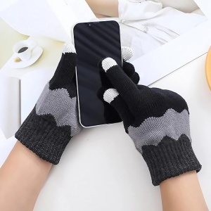 Manusi de Dama, Flippy, Model Ondulat, Functie Touchscreen (ecran tactil), Material Acril Tricotat, Manseta Elastica, Interior Catifelat, Marime Universala, Negru/Gri - Img 4