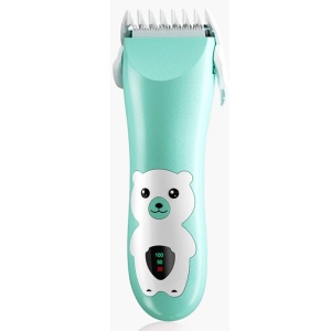 Masina De Tuns Bebelusi si Copii, Flippy, Display Digital, Lame Cermice si Inox, Fara Fir, Functie Anti Taiere, Silentios, 50 W, Rezistent la Apa, 2 Accesorii, Incarcator USB, Model Ursulet, Verde - Img 1