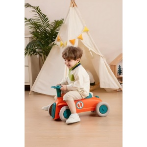 Masinuta Ride-On Flippy, cu Sistem Anti-Rasturnare, Claxon pe Volan, 1-6 Ani, 60 x 28 x 34 cm, Rosu-Albastru - Img 4