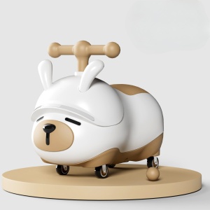 Masinuta Ride-On Flippy, Sistem Anti-Rasturnare, Sistem de Lumini si Sunet, Bluetooth, 1-3 Ani, Model Catel, 43 x 33 x 26 cm, Alb - Maro - Img 3