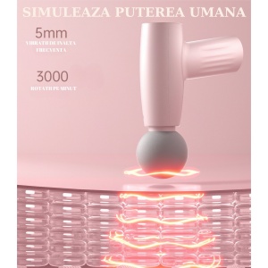 Mini Aparat de Masaj, Flippy, Tip Pistol, Incarcare USB Tip C, Portabil, Pentru Relaxare Musculara, Autonomie 120 Min, 3 Trepte de Viteza, Roz - Img 2
