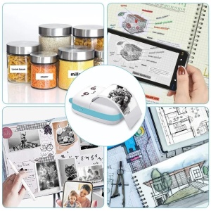 Mini Imprimanta Foto Portabila, Flippy, Incarcare USB, Bluetooth, Model Ursulet, 12 x 9 x 5 cm, Alb Albastru - Img 3